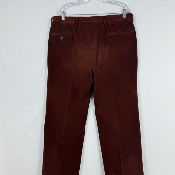 VTG Jos. A. Bank Mens Pants Red Corduroy Straight Cuffed Pleated Chinos Size 35 - Picture 4 of 15